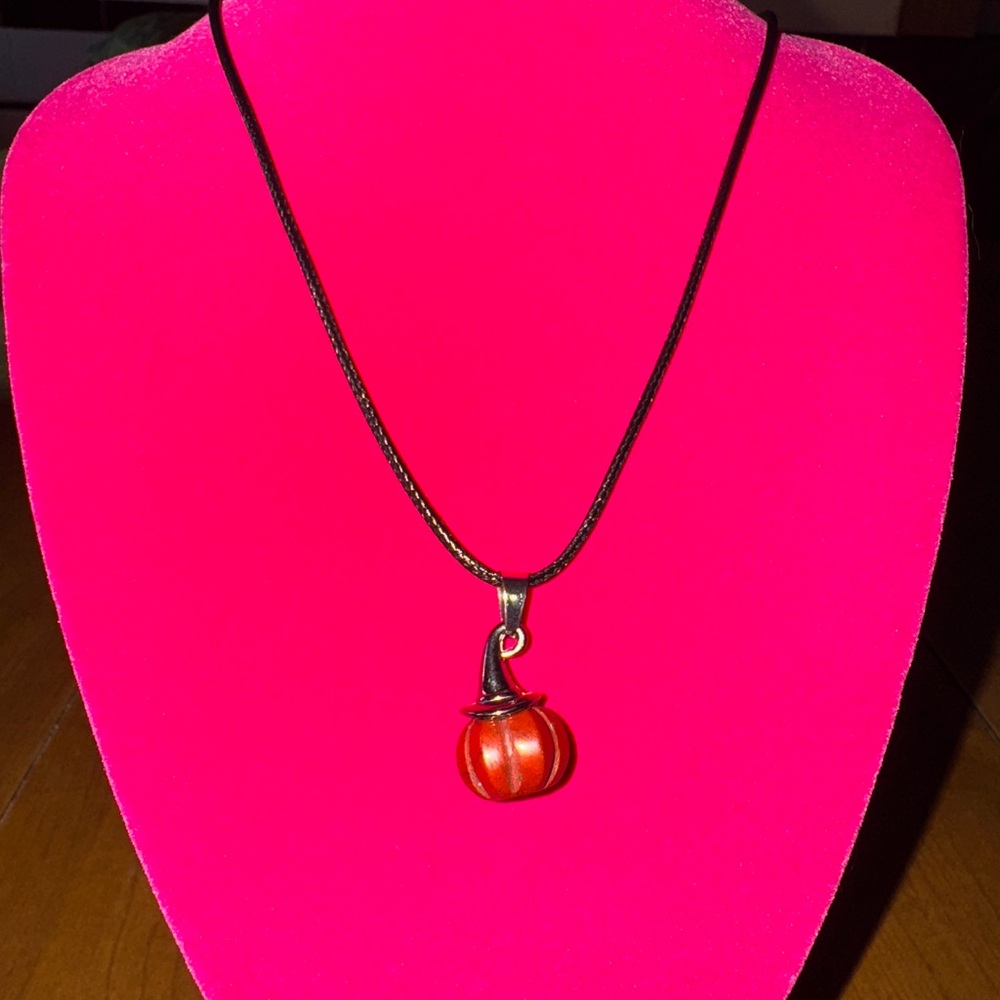 Red Jasper Pumpkin Charm Necklace for Women